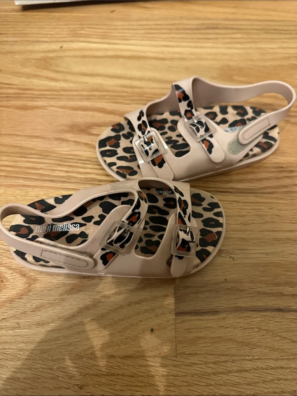 Mini Melissa Girls Beige Sandals with Leopard-Print Insole